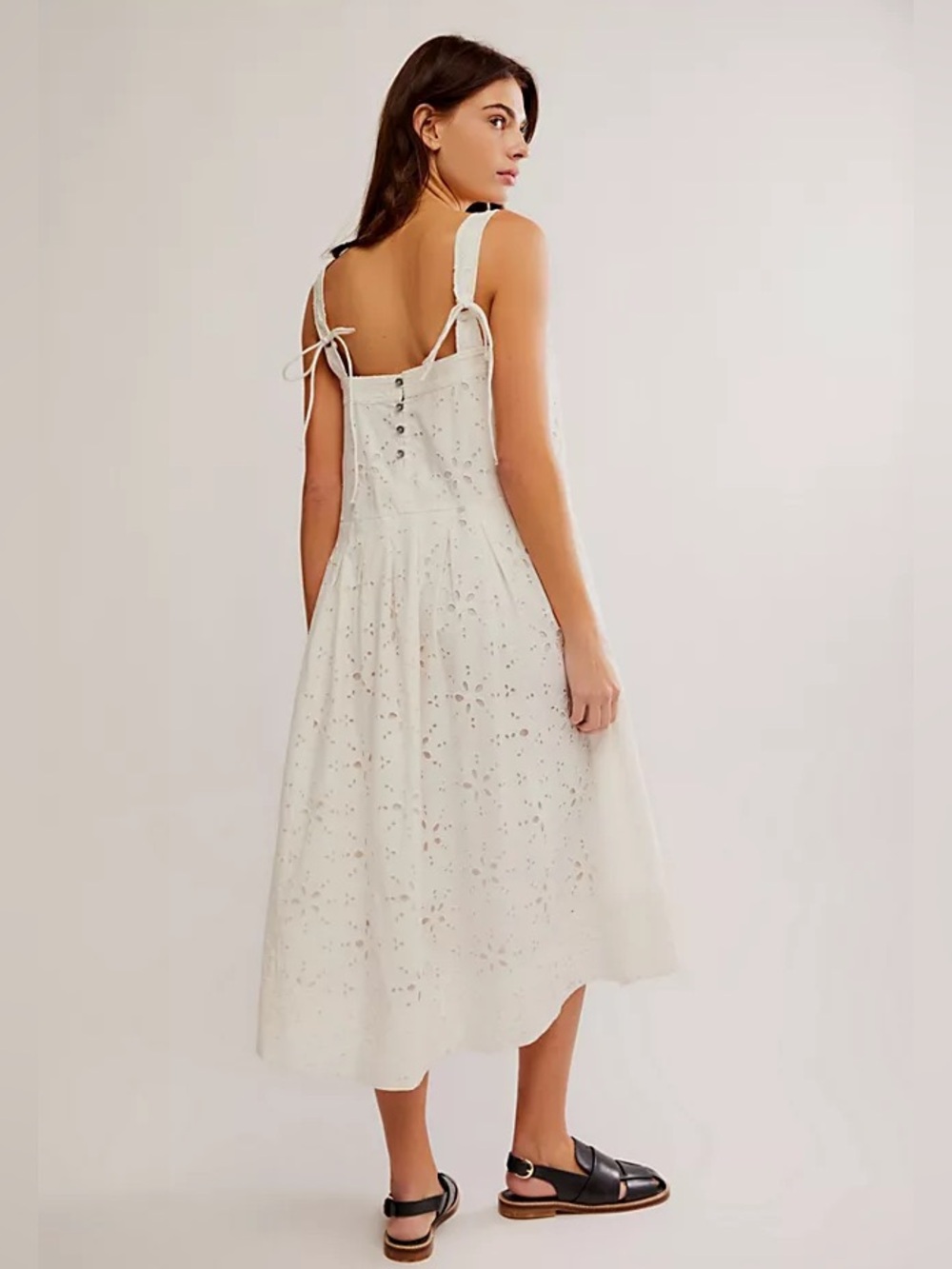 Free People White Eyelet Tie-Shoulder Midi Dress